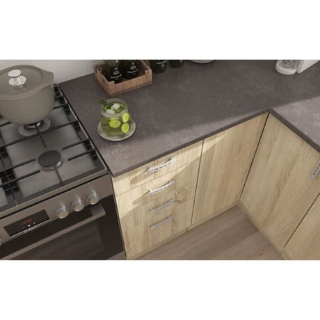 SARA Cuisine complete modulable - Angle réversible - 7 éléments - Décor chene sonoma - L270 x L148 cm - Plan de travail non inclus
