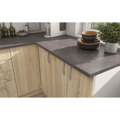 SARA Cuisine complete modulable - Angle réversible - 7 éléments - Décor chene sonoma - L270 x L148 cm - Plan de travail non inclus