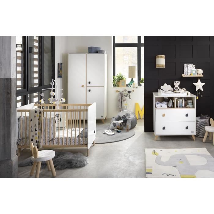 Chambre bébé duo OSLO - Lit 120x60 + Commode a langer 2 tiroirs gouttes - SAUTHON