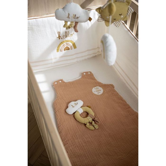 Tour de lit adaptable - SAUTHON - SUNLIGHT - 100 % Coton - Écru motif arc-en-ciel
