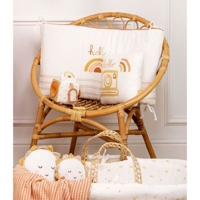 Tour de lit adaptable - SAUTHON - SUNLIGHT - 100 % Coton - Écru motif arc-en-ciel
