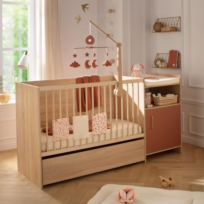 Lit combiné - 120 x 60 cm - Evolutif en 90 x 190 cm - CHARLIE - SAUTHON - Terracotta
