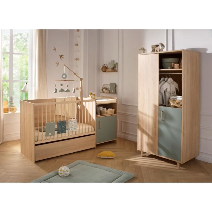 Lit combiné - 120 x 60 cm - Evolutif en 90 x 190 cm - CHARLIE - SAUTHON - Sauge