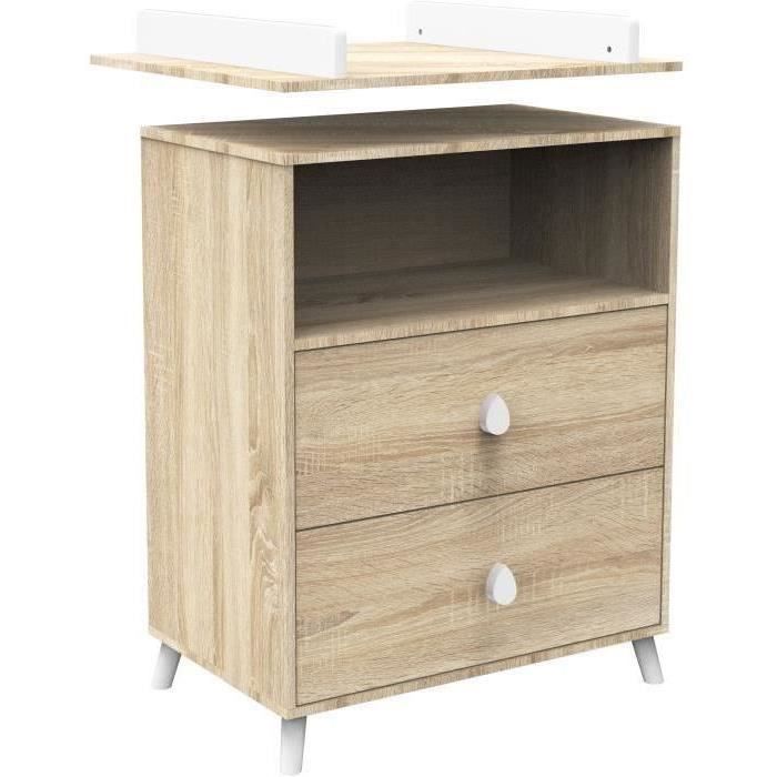 Chambre bébé duo MONTANA - Lit 120x60 + Commode a langer 2 tiroirs décor chene doré - SAUTHON