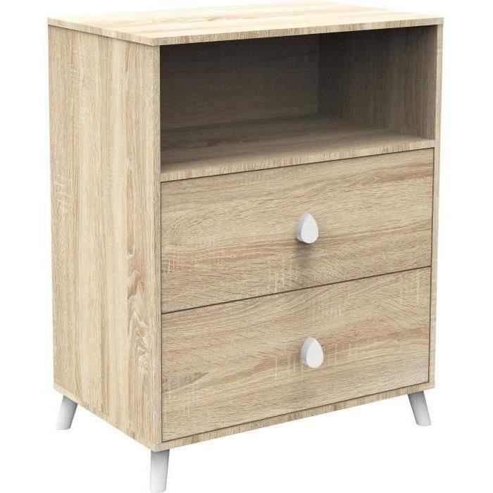 Chambre bébé duo MONTANA - Lit 120x60 + Commode a langer 2 tiroirs décor chene doré - SAUTHON