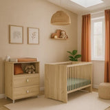Chambre bébé duo MONTANA - Lit 120x60 + Commode a langer 2 tiroirs décor chene doré - SAUTHON