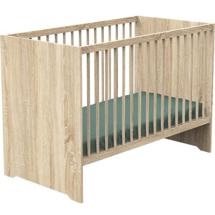 Chambre bébé duo MONTANA - Lit 120x60 + Commode a langer 2 tiroirs décor chene doré - SAUTHON
