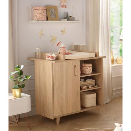 Chambre complete trio bébé - SAUTHON - Sam Chene doré - Lit bébé 120 x 60 cm, commode a langer et armoire