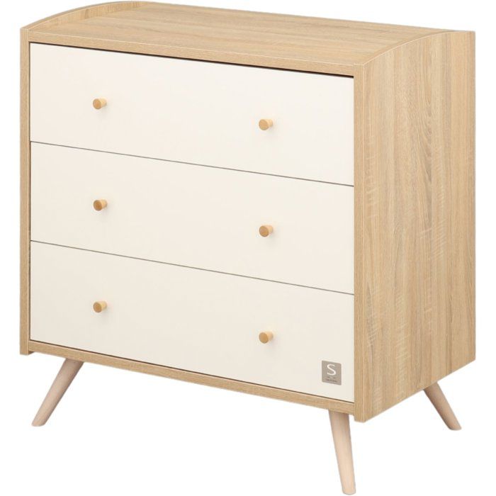 Chambre bébé duo - Lit 120 x 60 cm + Commode 3 tiroirs - Access - Bois chene doré/Blanc - SAUTHON
