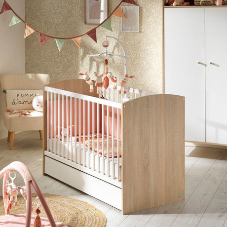 Chambre bébé trio - Lit 120 x 60 cm + Commode 3 tiroirs + Armoire 2 portes - Access - Bois/Blanc - SAUTHON