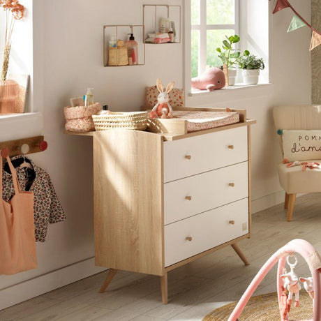 Chambre bébé trio - Lit 120 x 60 cm + Commode 3 tiroirs + Armoire 2 portes - Access - Bois/Blanc - SAUTHON