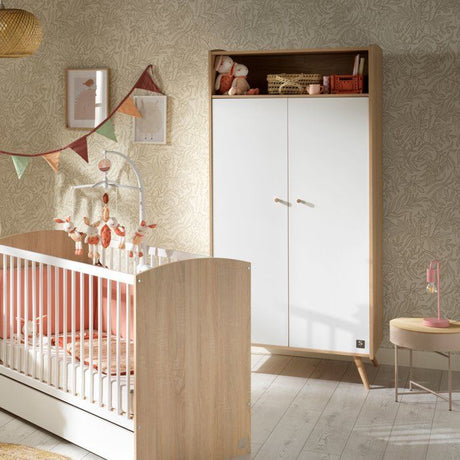 Chambre bébé trio - Lit 120 x 60 cm + Commode 3 tiroirs + Armoire 2 portes - Access - Bois/Blanc - SAUTHON