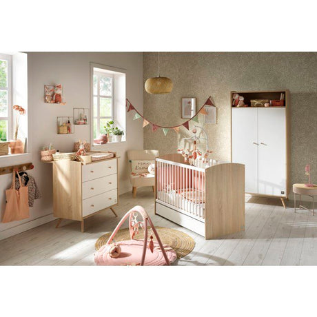 Chambre bébé trio - Lit 120 x 60 cm + Commode 3 tiroirs + Armoire 2 portes - Access - Bois/Blanc - SAUTHON