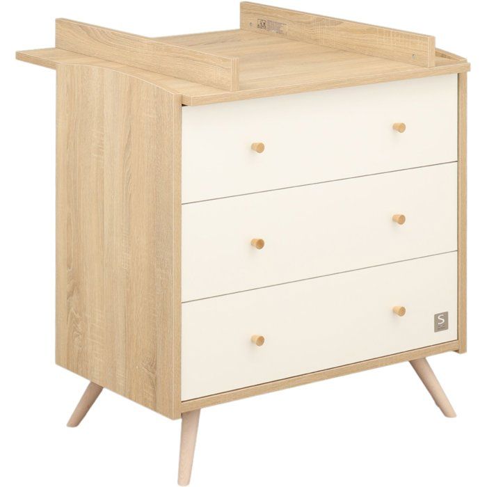 Commode a langer - SAUTHON - Access - 3 tiroirs - Surface a langer de 55,5 x 76 cm - Bois/Blanc