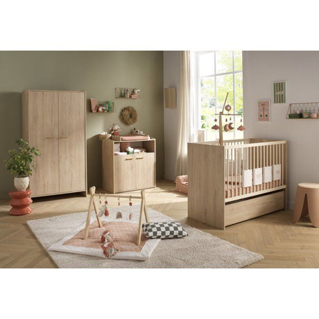 Chambre bébé trio - Lit 120 x 60 cm + Commode + Armoire 2 portes - Adele - Hetre/creme - SAUTHON