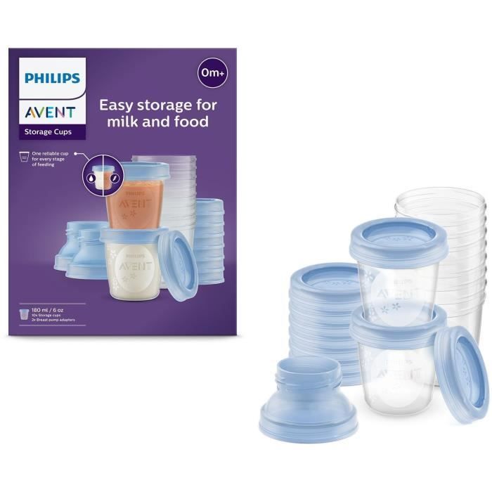 Pots de conservation - PHILIPS AVENT - Lait maternel - 10 pots 180ml + 2 adaptateurs