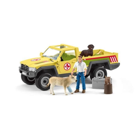 Coffret Visite du Vétérinaire a la ferme 12 Pieces - Avec Animaux de la Ferme, Véhicule et Vétérinaire - SCHLEICH - 42503 FARM WORLD