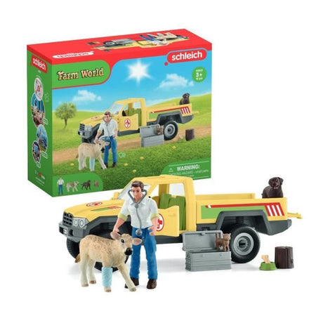 Coffret Visite du Vétérinaire a la ferme 12 Pieces - Avec Animaux de la Ferme, Véhicule et Vétérinaire - SCHLEICH - 42503 FARM WORLD
