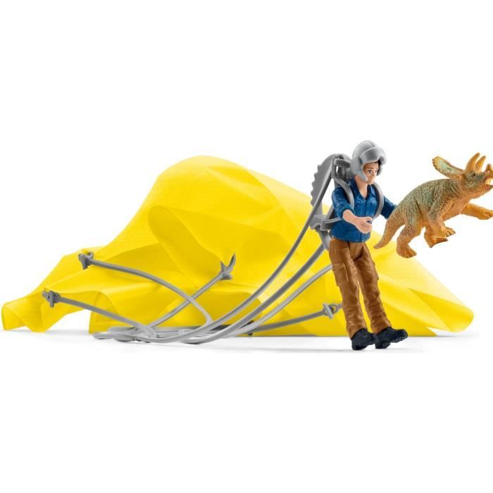 Sauvetage en Parachute, Coffret schleich avec 1 parachute, 1 figurine humaine et 1 dinosaure, Ensemble de Jouets Préhistoriques de