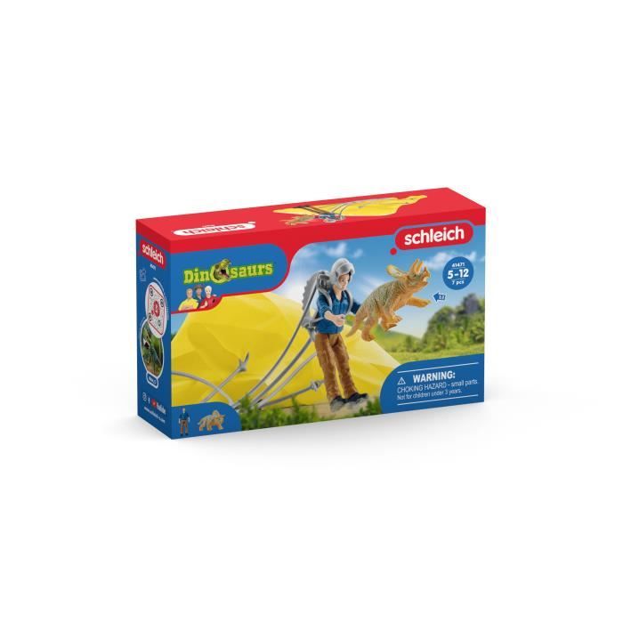 Sauvetage en Parachute, Coffret schleich avec 1 parachute, 1 figurine humaine et 1 dinosaure, Ensemble de Jouets Préhistoriques de