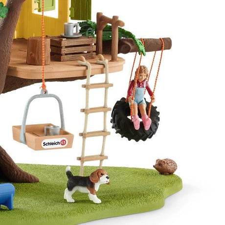 Cabane aventure dans les arbres, coffret de 60 pieces détaillées avec balançoire, 2 figurines d'enfant et figurines d'animaux,