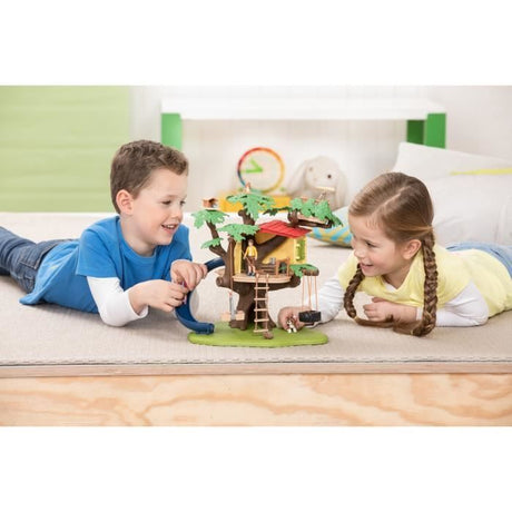 Cabane aventure dans les arbres, coffret de 60 pieces détaillées avec balançoire, 2 figurines d'enfant et figurines d'animaux,