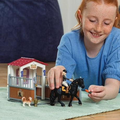 Box avec Tori et Princess, Extension pour écurie schleich avec 26 éléments inclus dont 1 cheval schleich, coffret figurines pour