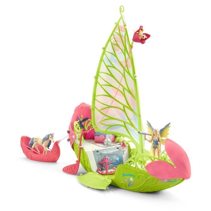 Bateau fleuri magique de Sera, coffret de jeu de 40 pieces avec figurine de licorne, elfe et coffre au trésor, jouet pour enfants