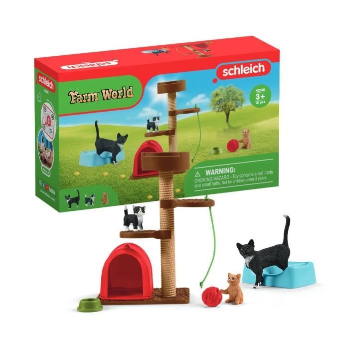 Coffret Aire de jeu pour chats adorables, figurines d'animaux avec chats, pour enfants des 3 ans, Schleich 42501 Farm World