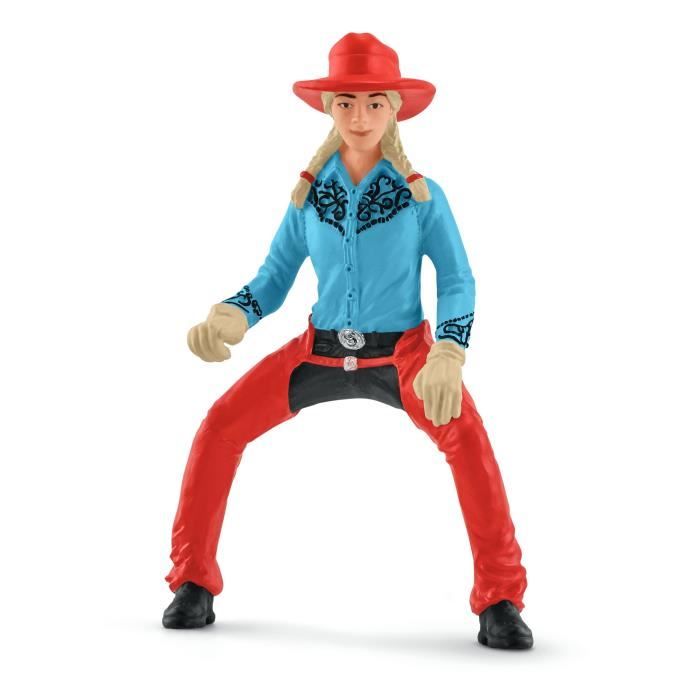 Figurine Cowgirl et Tonneaux de Racing, avec figurine et cheval, Schleich 42576 Farm World