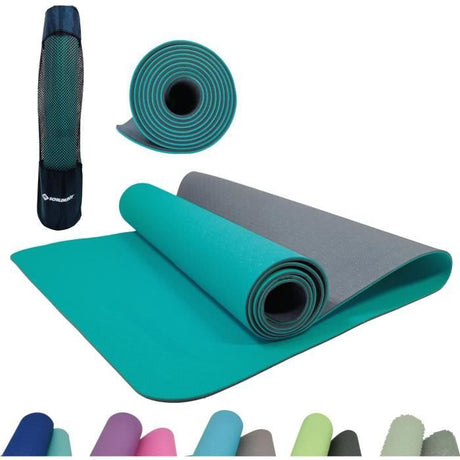 Tapis de yoga - FITNESS - SCHILDKRÖT - 183 x 61 cm - 4 mm - Sac inclus - Bleu / Gris