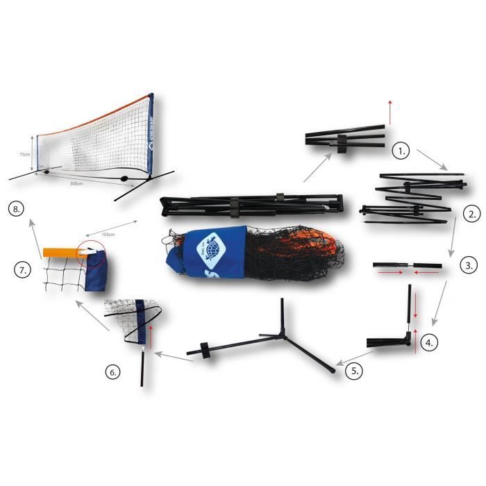 Sac a dos de tennis - SCHILDKROT - 2 raquettes + housses - 2 balles mousse Ø7mm - Filet autoportant 75x300 cm - 6 cônes de marquage