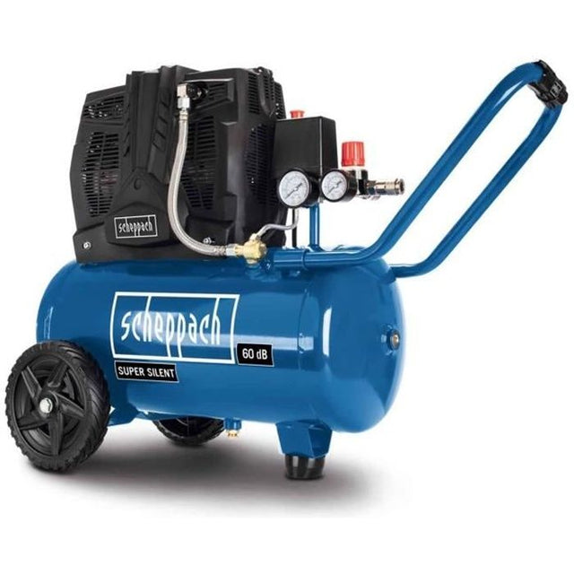 Compresseur d'air silencieux horizontal a deux cylindres Scheppach HC25Si - 24 L - 1100W - 8 barss - 1,5 CV
