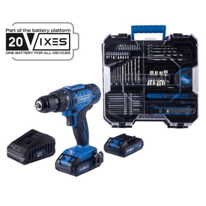 Coffret perceuse visseuse sans fil C-DTB74/2-X - 50Nm mandrin 13mm + 74 access - SCHEPPACH 20V IXES + 2 batteries 2Ah + chargeur