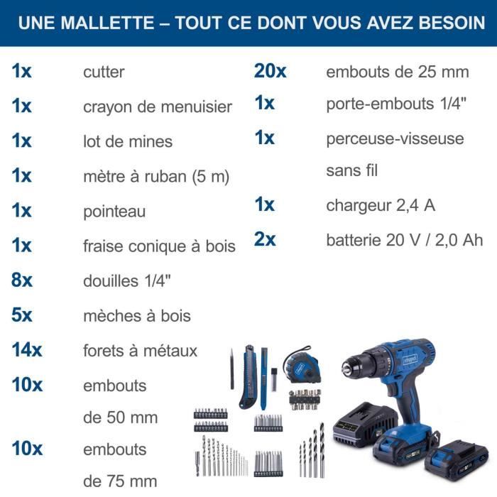 Coffret perceuse visseuse sans fil C-DTB74/2-X - 50Nm mandrin 13mm + 74 access - SCHEPPACH 20V IXES + 2 batteries 2Ah + chargeur