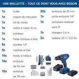Coffret perceuse visseuse sans fil C-DTB74/2-X - 50Nm mandrin 13mm + 74 access - SCHEPPACH 20V IXES + 2 batteries 2Ah + chargeur