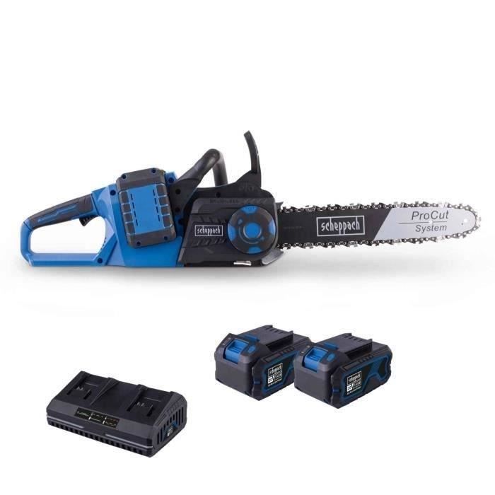Pack tronçonneuse sans fil BC-CS355Duo-X - longueur de coupe 33,5cm - SCHEPPACH 20V IXES +2 batteries 4Ah + chargeur double 4.5A