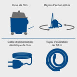 Aspirateur eau et poussiere VC16 - 1200 W - Cuve plastique 16L - SCHEPPACH