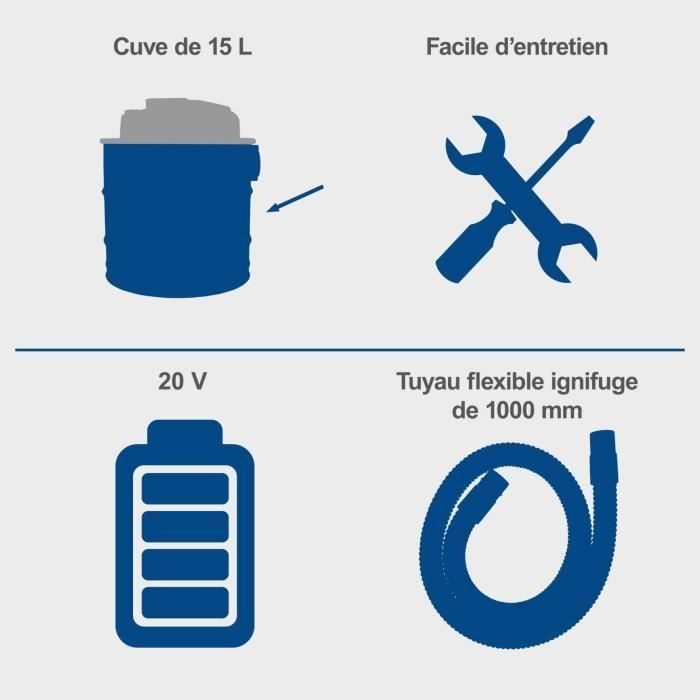 Aspirateur a cendres sans fil avec starterkit 2Ah C-AVC15-X - Set S - SCHEPPACH