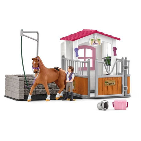 Aire de lavage avec box a cheval, SCHLEICH 72177 HORSE CLUB, avec Figurine Cheval et Cavalier, Des 5 ans