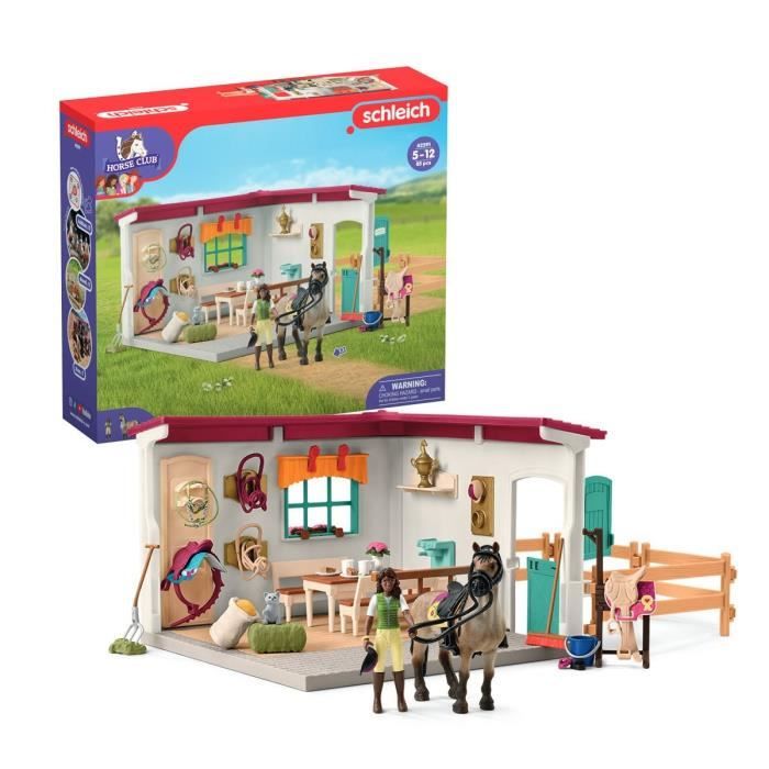 Sellerie du centre équestre, coffret avec 85 éléments inclus dont 1 cheval et 1 personnage, figurines pour enfants des 5 ans -