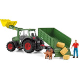 Tracteur et remorque, Coffre schleich avec 1 tracteur, 1 rremorque,  1 figurine humaine articulée, 1 figurine chien, pour enfants