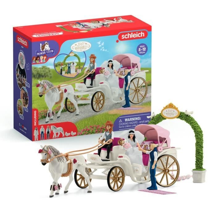 Figurine La caleche des mariés, des 5 ans, schleich 42641 HORSE CLUB, coffret 106 pieces