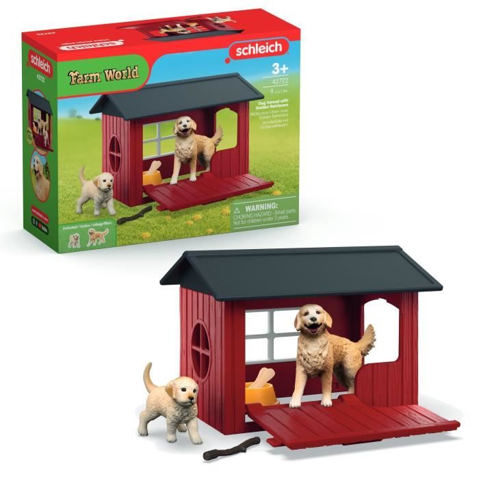 Coffret Niche avec Golden Retriever, SCHLEICH 42722 Farm World, Des 4 ans