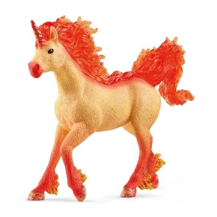 Figurine Étalon Licorne de Feu Elementa - Figurine Cheval schleich a la Criniere et Queue Transparentes - Pour Garçons et Filles -