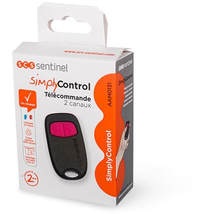 Télécommande 2 canaux - SCS SENTINEL - SimplyControl - Fuschia, portée 40m, fréquence 433.92 MHz, pile lithium CR2032 incluse