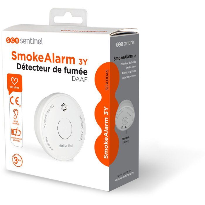 Détecteur de fumée - SCS SENTINEL - SmokeAlarm 3Y - Installation au plafond - Autonomie 10 ans - 3 ans CE