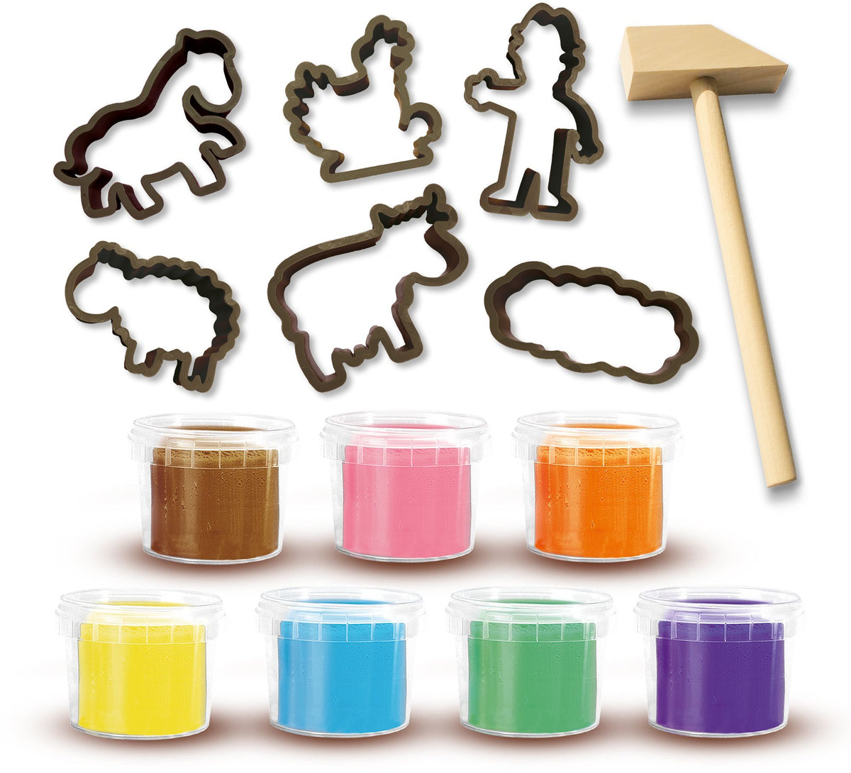 Kit de pâte a modeler géant écologique (7x90 g avec outils) - SES CREATIVE - Dough - Fabriqué aux Pays-Bas - Rouleau bois - Age : 2+