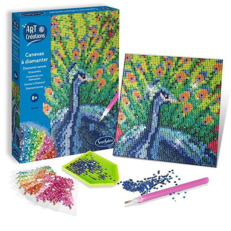 Création a base de mini strass - SENTOSPHERE - Art & Créations - Canevas a Diamanter - Paon - Des 8 ans
