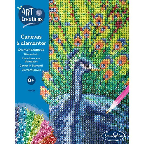 Création a base de mini strass - SENTOSPHERE - Art & Créations - Canevas a Diamanter - Paon - Des 8 ans